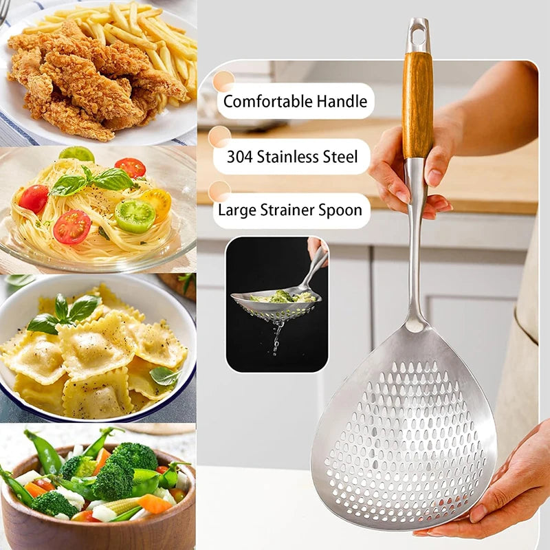 Stainless Steel Spider Strainer Skimmer Ladle for Cooking and Frying, Kitchen Utensils Wire Strainer Pasta Spoon