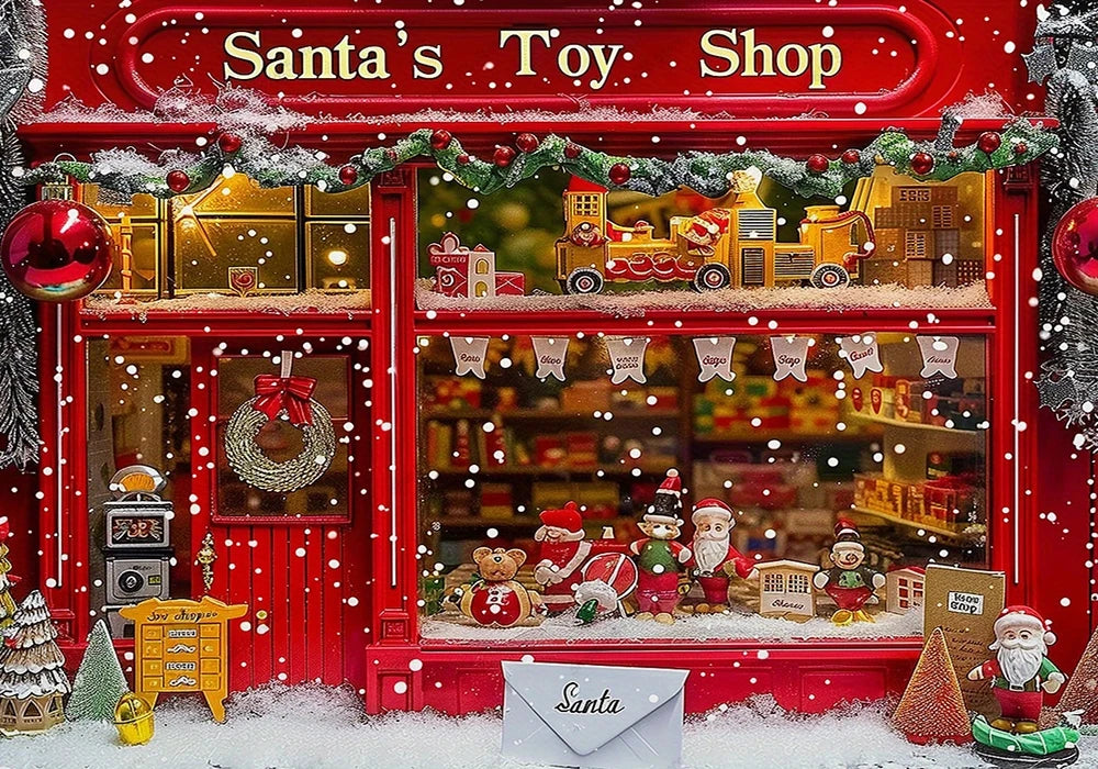 Christmas Photography Backdrop Vinyl Santa's Toy Shop Decoration Backdrop for Xmas Party Supplies Photo Background Studio Decor