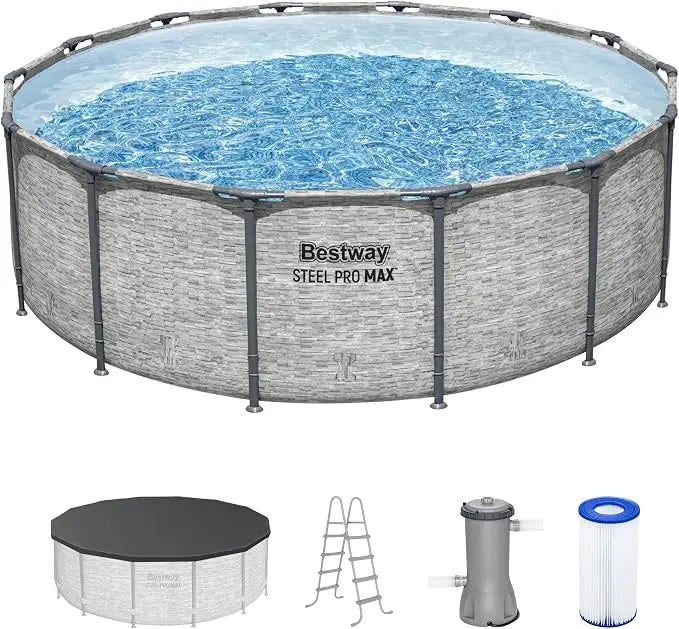 Steel Pro MAX  Above Ground Pool, Round Metal Frame Outdoor Swimming Pool Set with Filter Pump, Ladder, and, Custom
