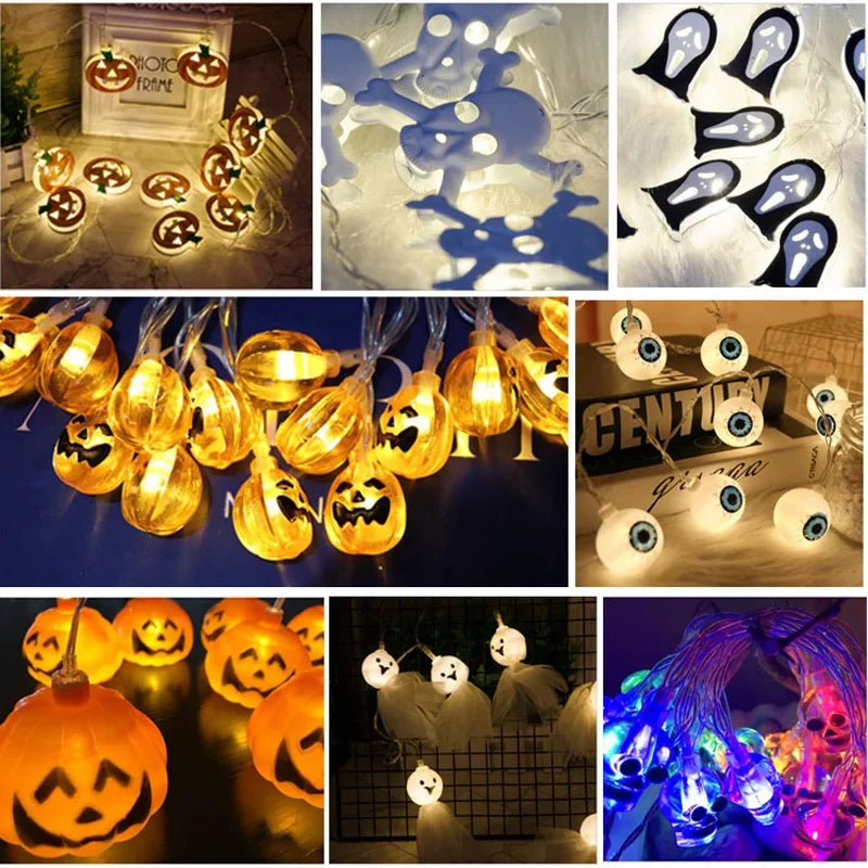 Halloween Led Lights String Twinkle Party Festoon Light Decoration Skull Pumpkin Bat Outdoor Lights Garland Street Portable