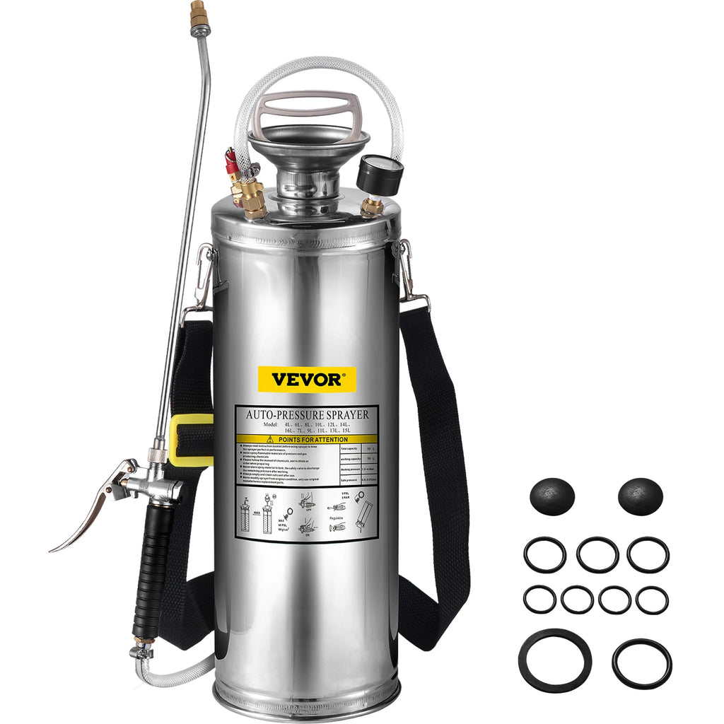 SucceBuy 4-12L Hand Powered Sprayer Stainless Steel Watering Spraying Atomizer Pump Home Ground Garden Cleaning Sprayer