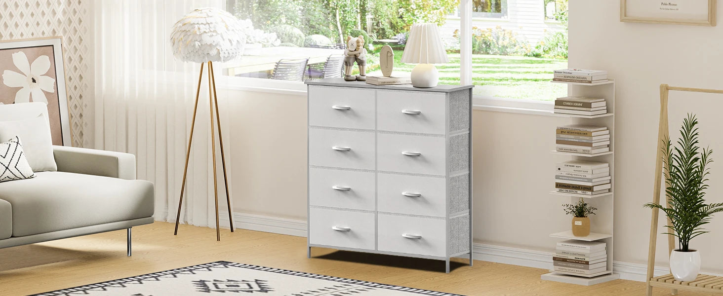 JHK Dresser Children's Wardrobe For Bedroom With 8 Fabric Drawers Storage Cabinet Steel Frame Assembly Closet For Home Furniture