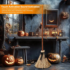 Halloween Floating Witch Broom with Witch Hat Haunted Dancing Moving Prop with Ghost Sounds Terror Atmosphere Home Party Decor