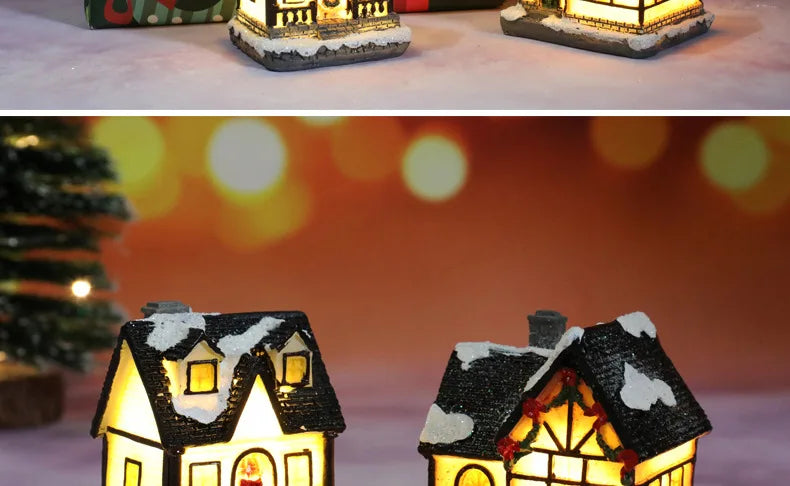 Christmas Led Light House Christmas Tree Ornaments LED Resin Small Village House Xmas Glow Decor Gift Happy New Year Decors DC05