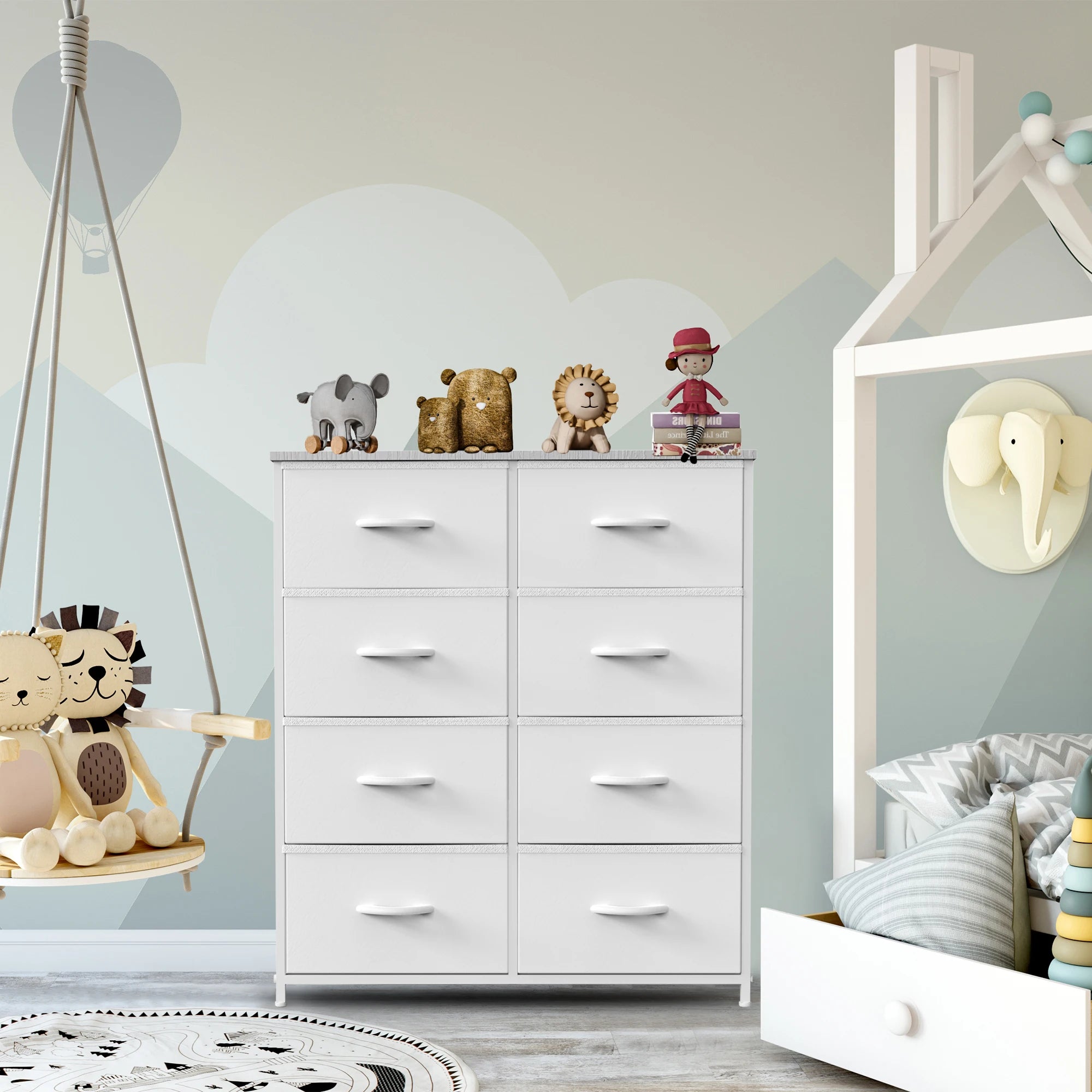 JHK Dresser Children's Wardrobe For Bedroom With 8 Fabric Drawers Storage Cabinet Steel Frame Assembly Closet For Home Furniture