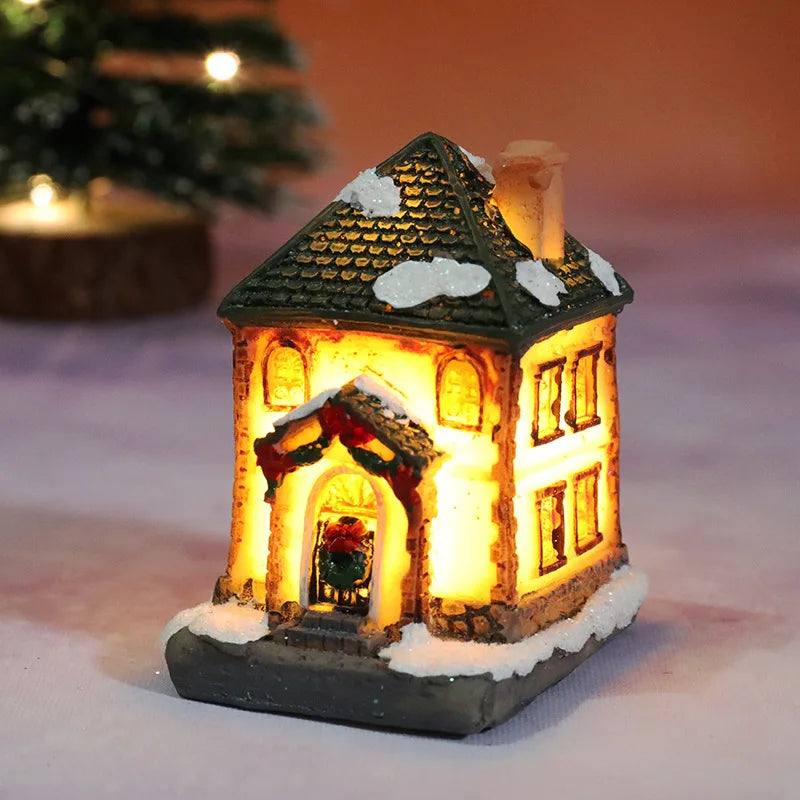 Christmas Led Light House Christmas Tree Ornaments LED Resin Small Village House Xmas Glow Decor Gift Happy New Year Decors DC05