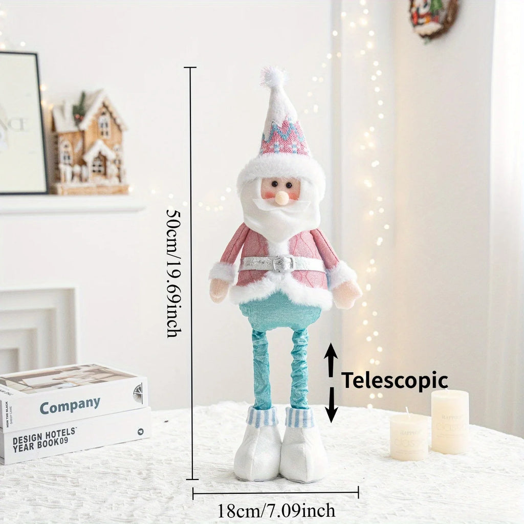 Retractable Santa Claus,Snowman,Elk Dolls,Pink & Blue Fabric Window Decoration with Metal Accents,Multi-Holiday Decor for Christ