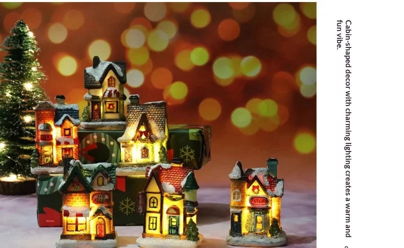 Christmas Led Light House Christmas Tree Ornaments LED Resin Small Village House Xmas Glow Decor Gift Happy New Year Decors DC05