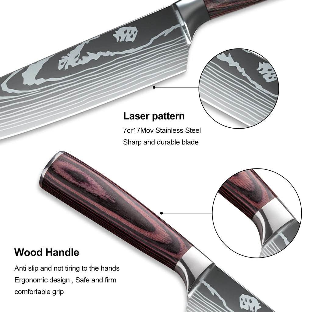 MDHAND Knife Sets for Kitchen 14 Pieces with Knife Holder High Carbon Stainless Steel Damascus Pattern Sharp Chef Knife Set