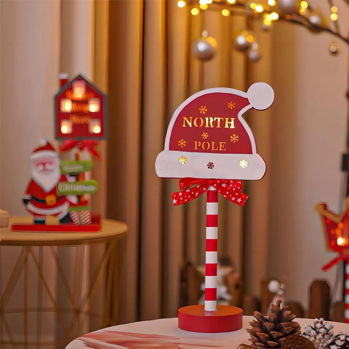 Christmas Stop Here Decor Santa Stop Here Tree Topper Desk Lamp LED Santa Stop Here Tree Topper Window Decorative Lights