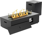 42 Rectangular Propane Fire Pit Table 50,000 BTU Fireplace Table with Wind Guard, Lid, Rocks and Cover, Fire Pits & Outdoor