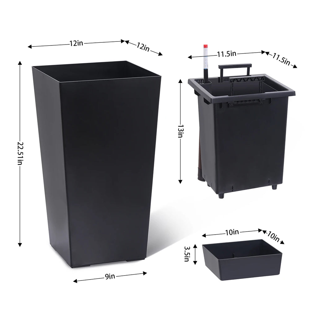 Rectangular Planters Set of 2, Large Plant Pots with Drainage Holes＆Water Level Monitor for Outdoor Indoor Patio Porch Rooms