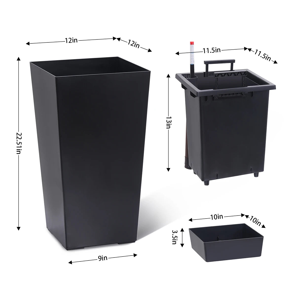 Rectangular Planters Set of 2, Large Plant Pots with Drainage Holes＆Water Level Monitor for Outdoor Indoor Patio Porch Rooms