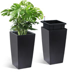 15.7"/22.5" Tall Planters Set Of 2, Self Watering Indoor Outdoor Front Porch Planter Pots With Drainage & Monitor Bucket