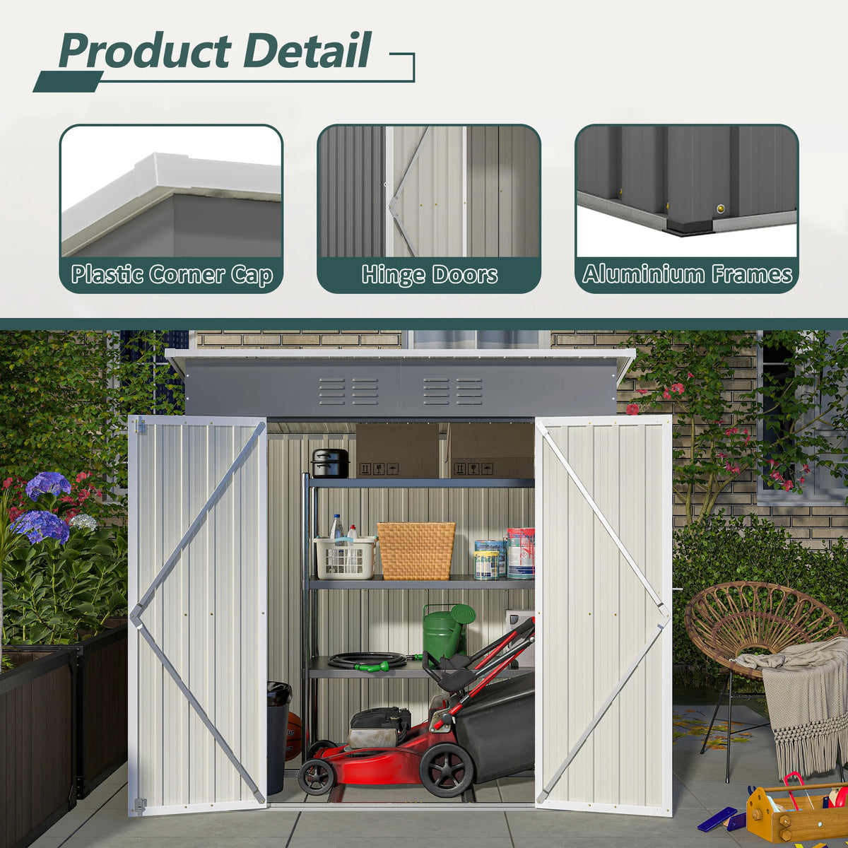 6x4 Ft Heavy Duty Metal Outdoor Storage Shed Lockable Double Doors with Floor Frame All Weather Utility Cabinet Backyard Patio