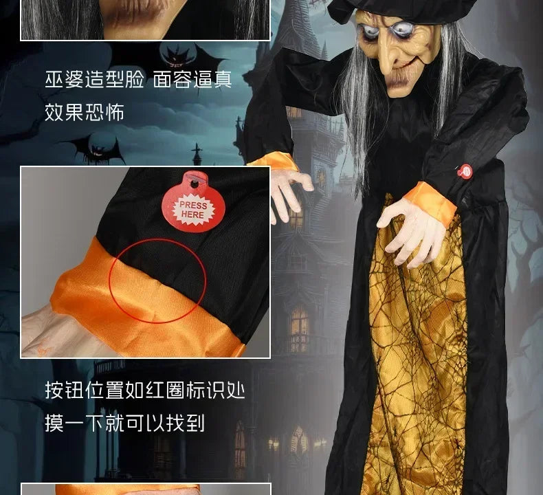 Halloween Witch Ghost Decor Horror Pendant Glowing Prank Props Electric Toys Haunted House Bar Club Home Festival Decoration