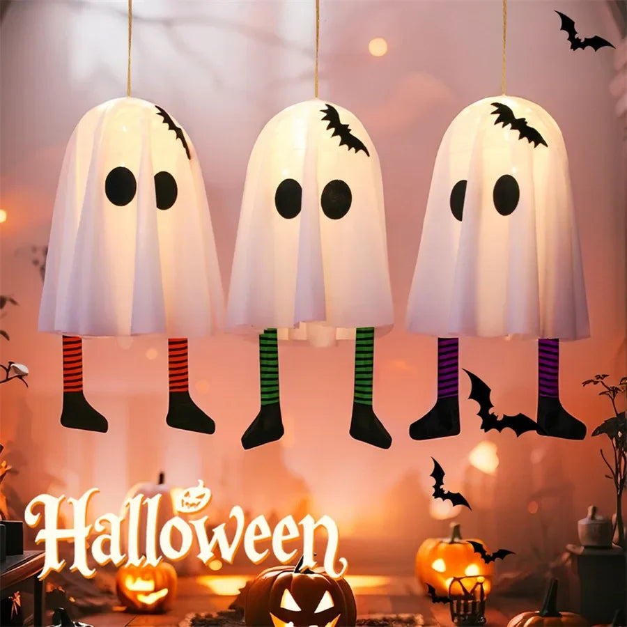 Halloween LED Ghost Pendant Lights, Glowing Wizard Hat Ghost Lantern Decorations, Spooky Hanging Ornaments for Room, Home