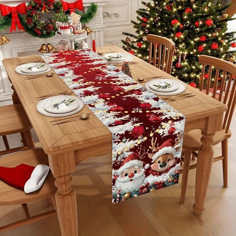 New New Year Christmas Table Runner Snowman Santa Claus Christmas Tablecloth Navidad Gift Elk Table Decor Christmas Party
