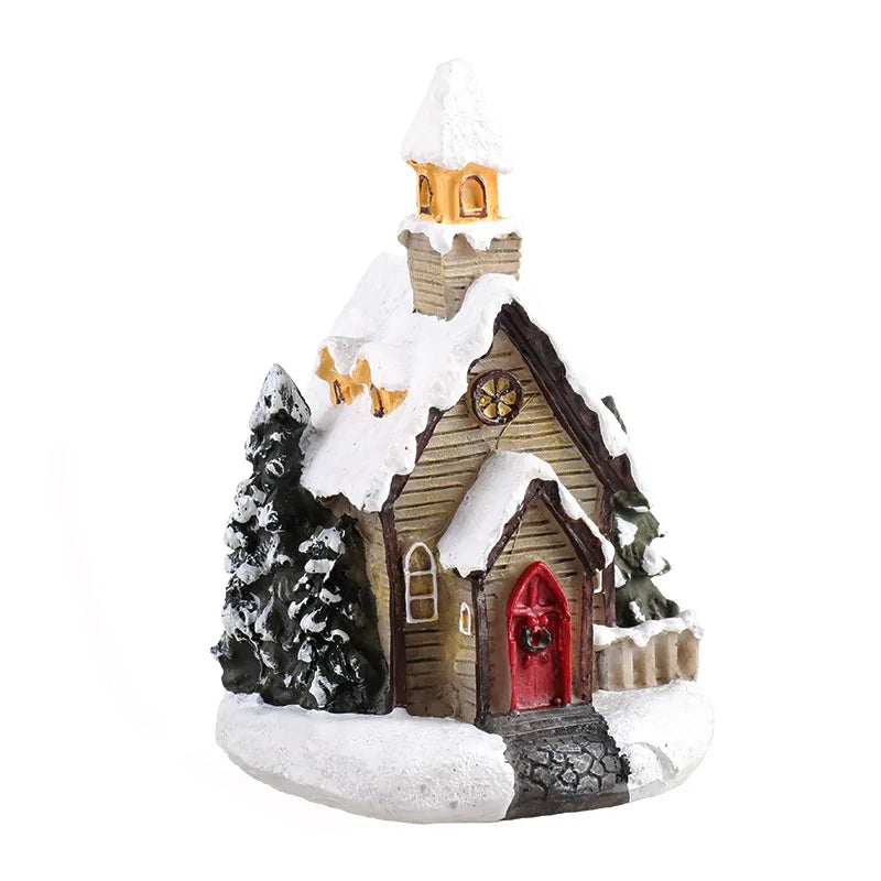 Christmas Led Light House Christmas Tree Ornaments LED Resin Small Village House Xmas Glow Decor Gift Happy New Year Decors DC05