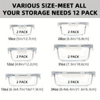 24PCS (12containers+12lids) High Borosilicate Glass Food Storage Containers Set - Leakproof Airtight Lids Perfect for Meal Prep