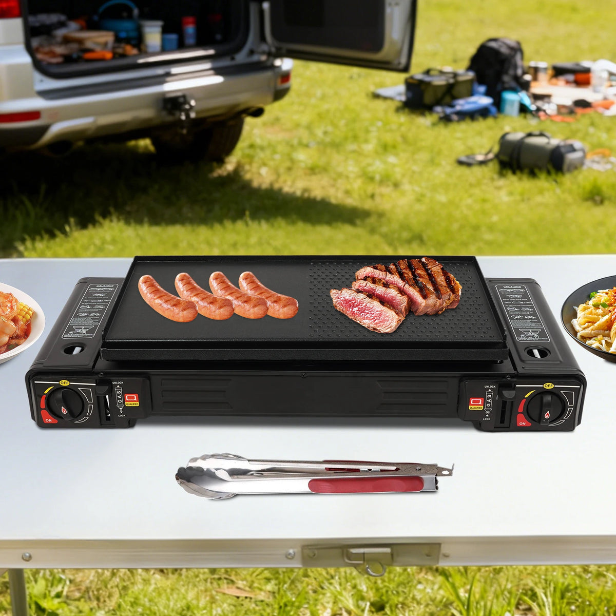 Portable Dual-Burner Camping Stove with Carrying Case 2500W Power Per Burner Ideal for Outdoor Cooking Picnics Camping Trips