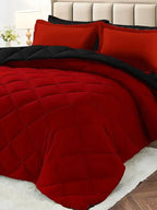 2/3pcs Reversible Comforter Set, All Season Bedding Set with Comforter, Pillow Shams, Red & Black, Down Alternative Duvet Insert