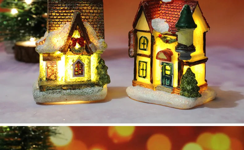 Christmas Led Light House Christmas Tree Ornaments LED Resin Small Village House Xmas Glow Decor Gift Happy New Year Decors DC05