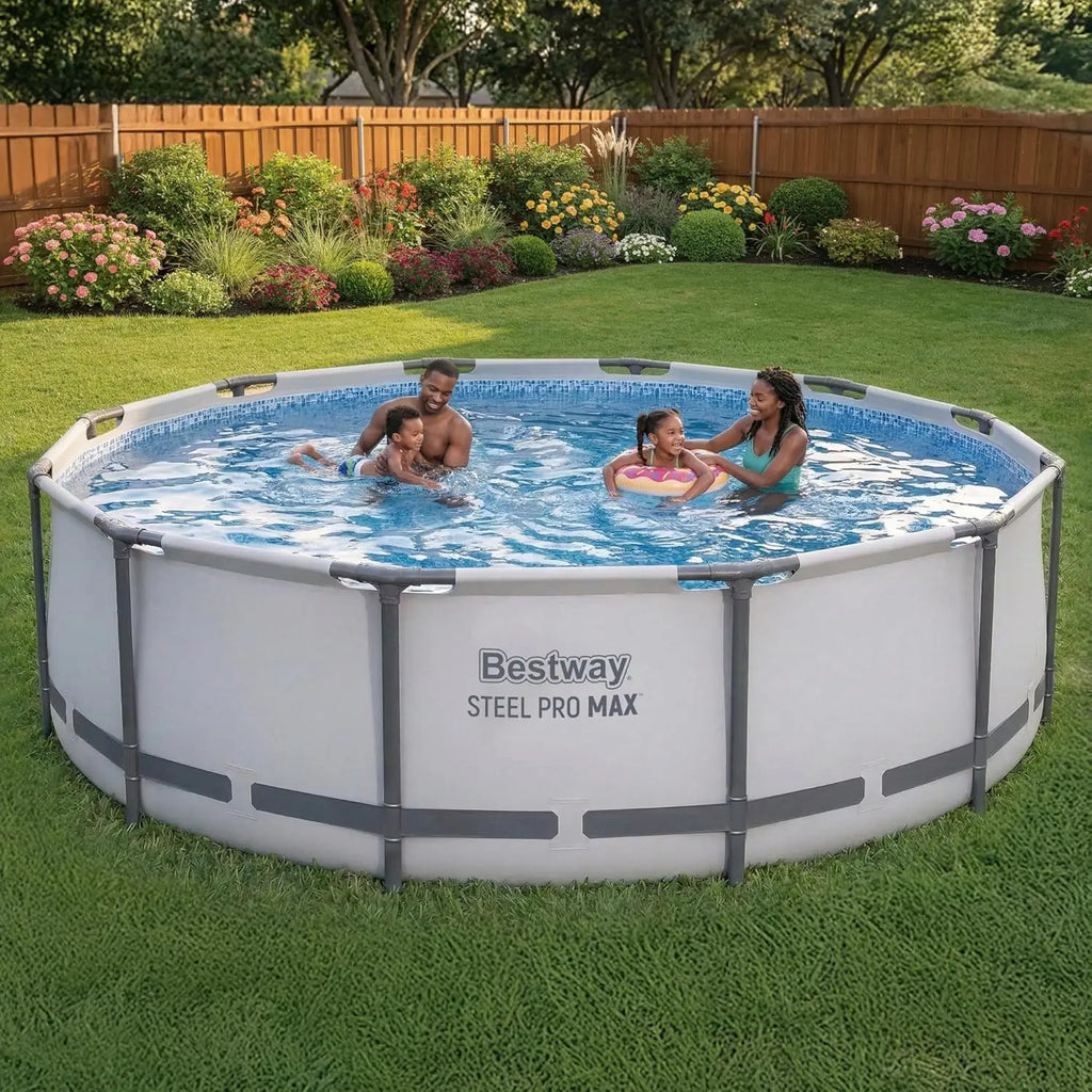 Steel Pro MAX  Above Ground Pool, Round Metal Frame Outdoor Swimming Pool Set with Filter Pump, Ladder, and, Custom