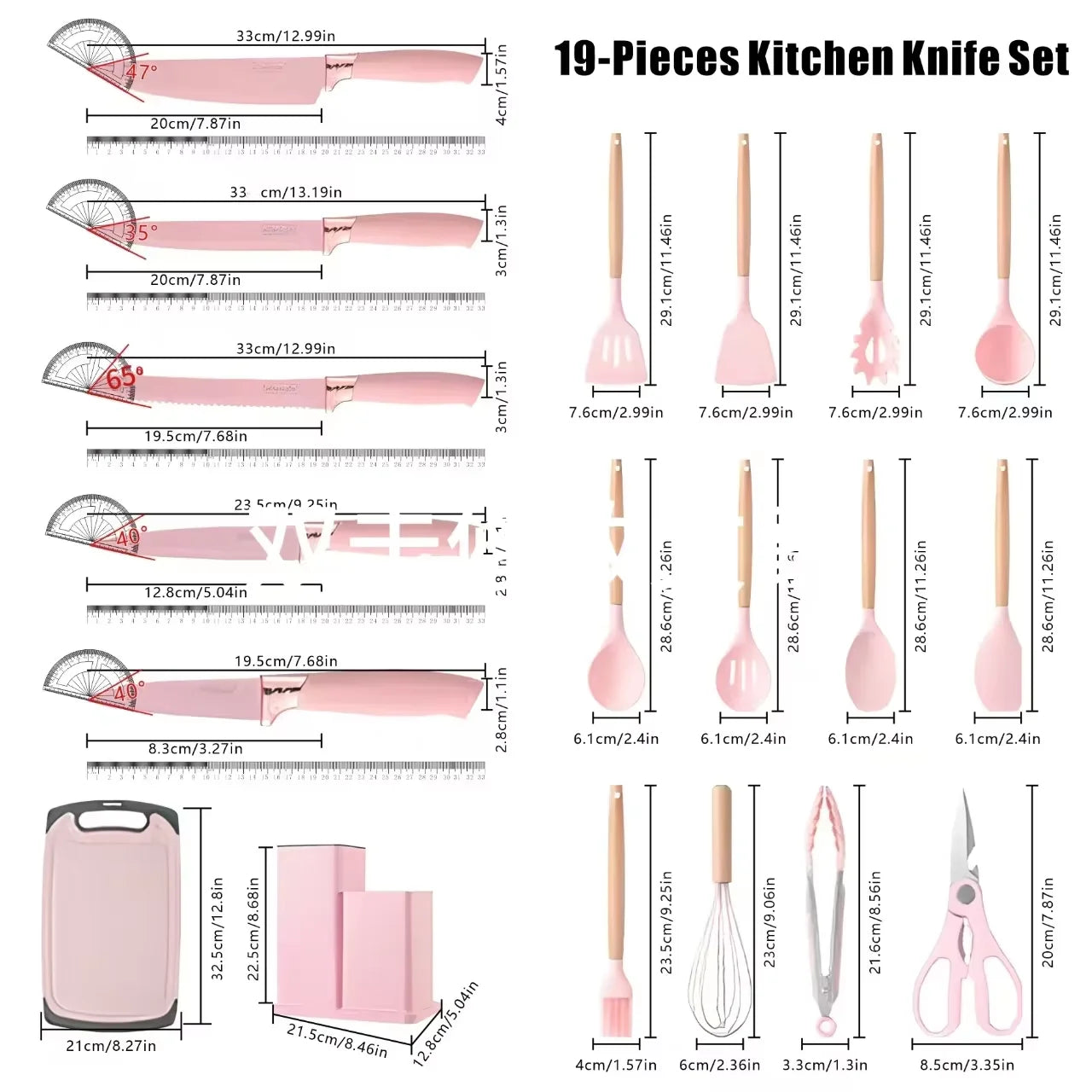 19-in-1 Kitchen Knife & Silicone Utensil Combo Set, Heat Resistant Cooking Tools with Detachable Storage Organizer