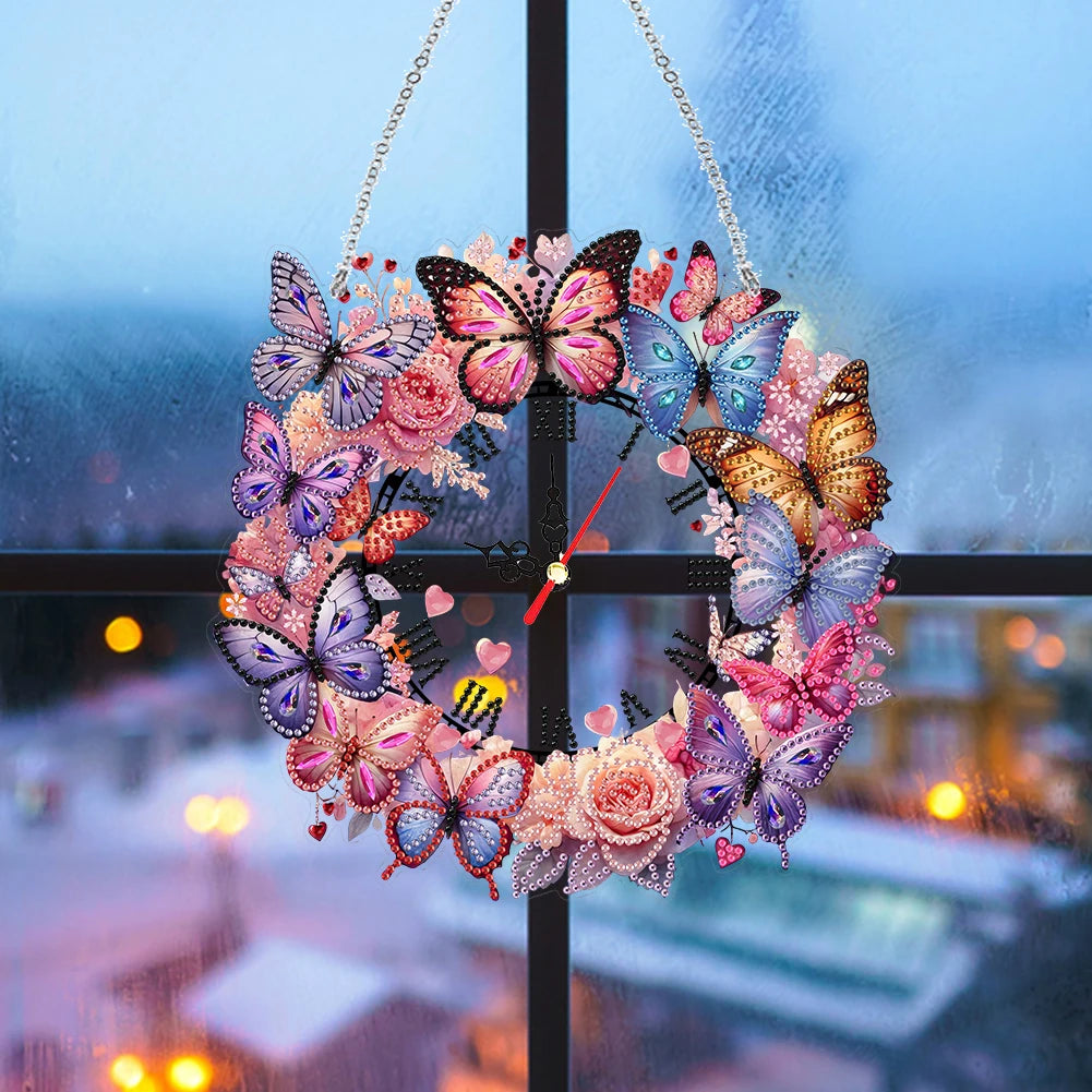 Acrylic Special Shape Butterfly DIY Crystal Diamond Clock Diamond Art Clock Pendants Kit Diamond Painting Clock for Home Decor