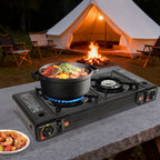Portable Dual-Burner Camping Stove with Carrying Case 2500W Power Per Burner Ideal for Outdoor Cooking Picnics Camping Trips