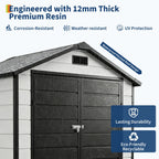 6x4 FT Resin Outdoor Storage Shed, Double Wall Waterproof Lockable Garden Tool Shed With Window, Double Doors For Bike Lawn Mower Patio