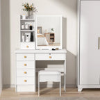 Makeup Vanities Vanity Desk with Sliding Mirror, Bedroom Dressing Table, Makeup Desk with 6 Drawers Bedroom Furniture