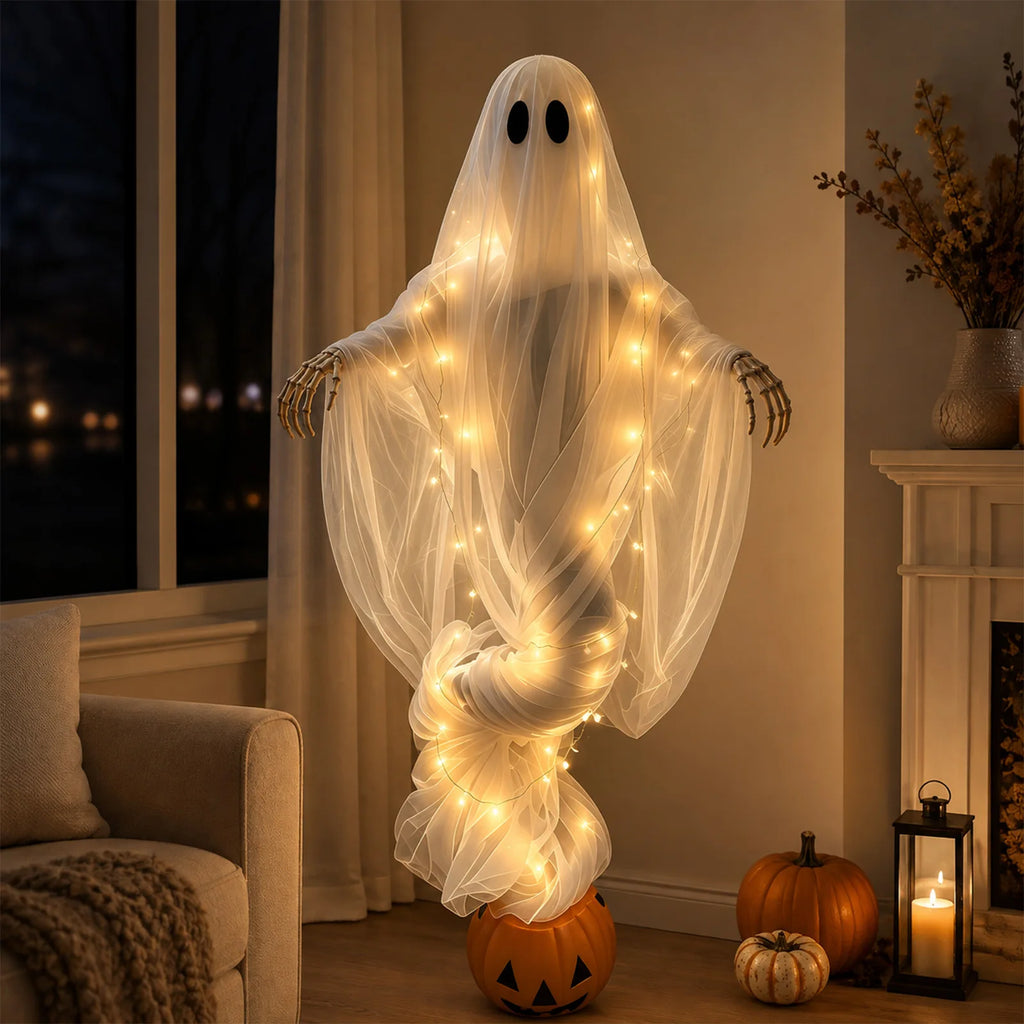 Halloween Pumpkin and Ghost Ambient Lights Outdoor Yard Decorations Ghost Garden Ornaments Haunted House Decoration Props