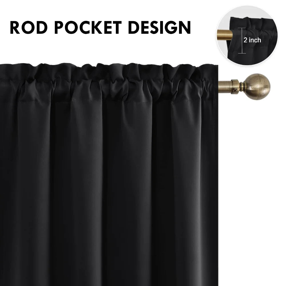 1 Panel Blackout Curtains Light Reducing Thermal Insulated Grommet Black Out Curtains Panels Drapes for Living Room Bedroom
