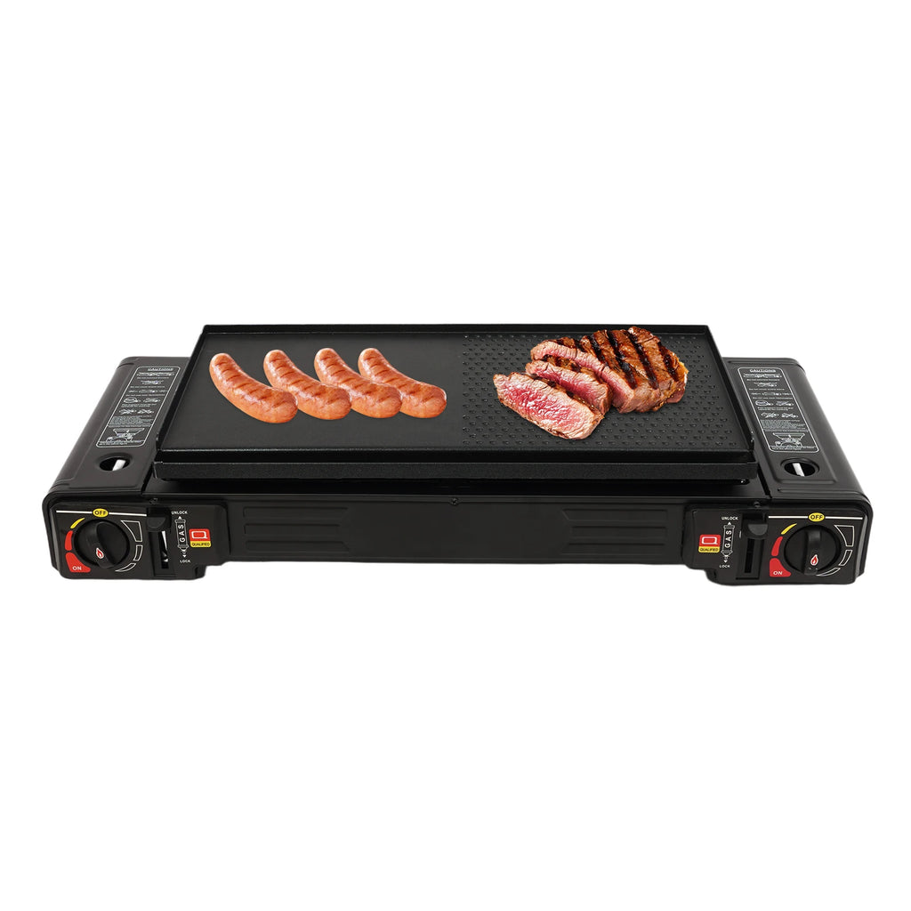 Portable Dual-Burner Camping Stove with Carrying Case 2500W Power Per Burner Ideal for Outdoor Cooking Picnics Camping Trips