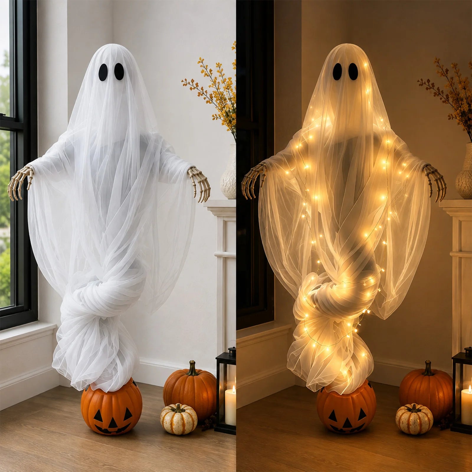 Halloween Pumpkin and Ghost Ambient Lights Outdoor Yard Decorations Ghost Garden Ornaments Haunted House Decoration Props