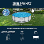 Steel Pro MAX  Above Ground Pool, Round Metal Frame Outdoor Swimming Pool Set with Filter Pump, Ladder, and, Custom