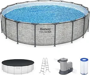 Steel Pro MAX  Above Ground Pool, Round Metal Frame Outdoor Swimming Pool Set with Filter Pump, Ladder, and, Custom