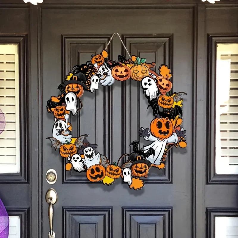 Halloween Wooden Sign Pumpkin Ghost Hanging Wood Plaque Wreath Accessory Home Wall Room Cafe Shop DIY Holiday Party Decoration