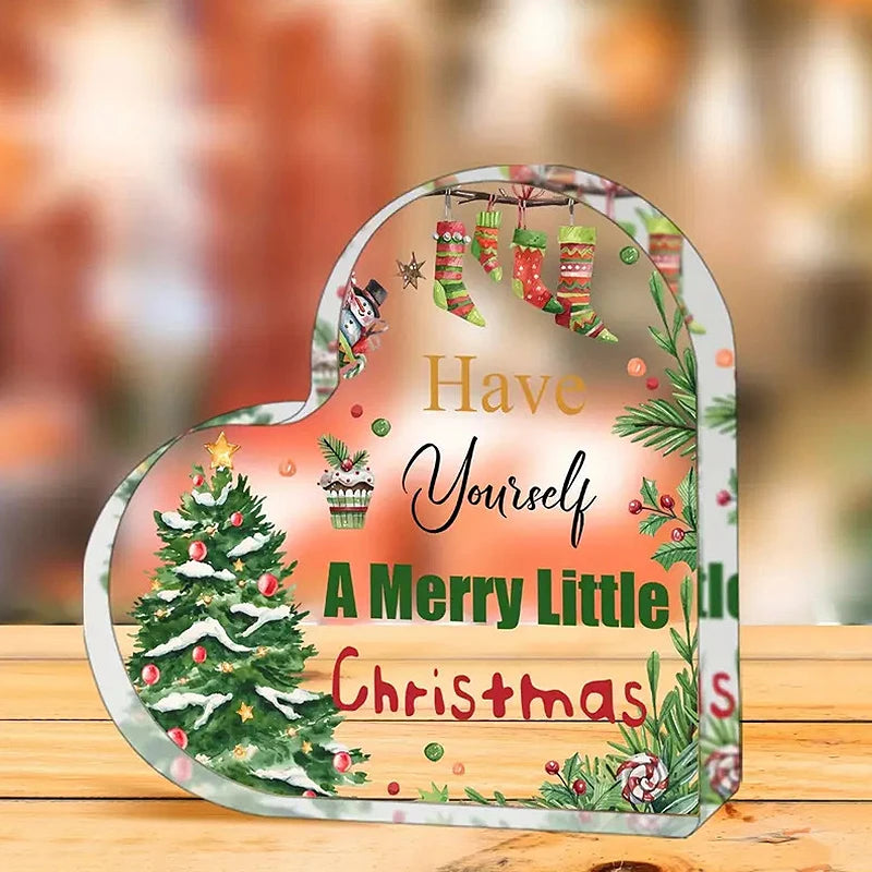 Christmas Atmosphere Heart Acrylic Ornament Desktop Decoration Transparent Stand