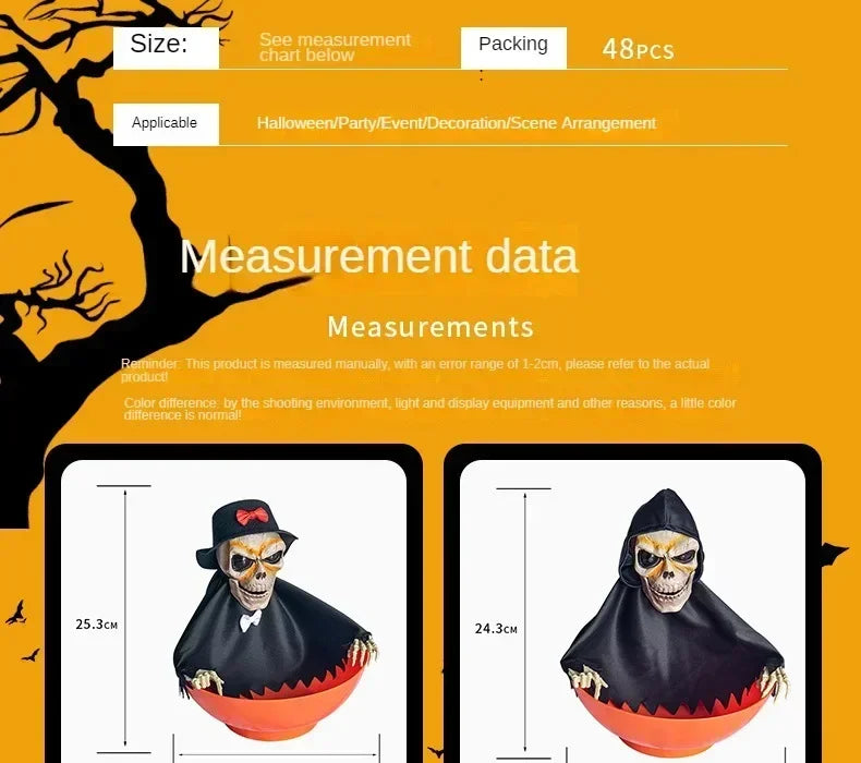Halloween Skeleton Hand Candy Bowl with Light Up Red Eyes Spooky Sound Effects for Haunted House Party Decoration  ﻿