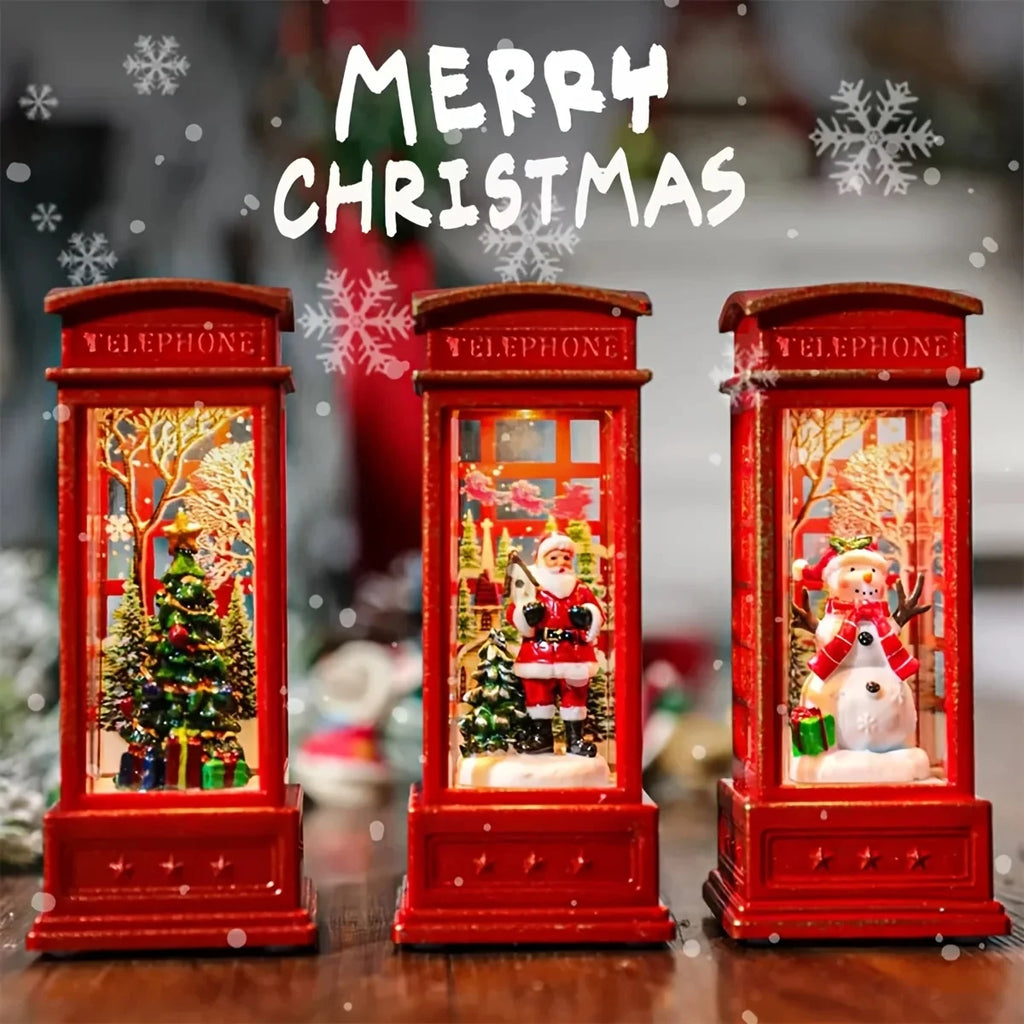 Christmas Phone Booth Lights Santa Claus Snowman Gifts Window Scene Ornament Christmas Party Decortion Xmas Party Home