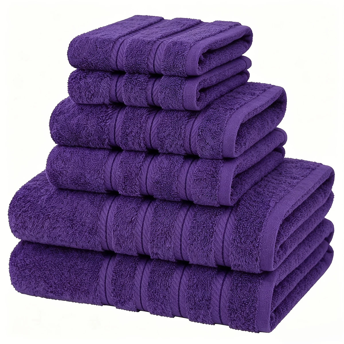 6 Piece Fade Resistant 100% Cotton Towel Set for Bathroom, Soft and Absorbent, 2 Bath Towels, 2 Hand Towels, 2 Washcloths