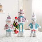 Retractable Santa Claus,Snowman,Elk Dolls,Pink & Blue Fabric Window Decoration with Metal Accents,Multi-Holiday Decor for Christ