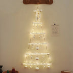 Christmas Tree Wall Decoration Glowing LED Red Bow Snowman Pine Cone Festive Home Indoor Hanging Accessory Set