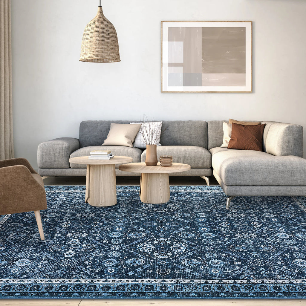Rug for Living Room, Machine Washable, Non-Slip,Stain & Water Resistant, Low-Pile Moroccan Trellis Hallway Vintage Foldable Rug