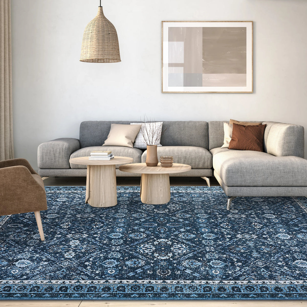 Rug for Living Room, Machine Washable, Non-Slip,Stain & Water Resistant, Low-Pile Moroccan Trellis Hallway Vintage Foldable Rug