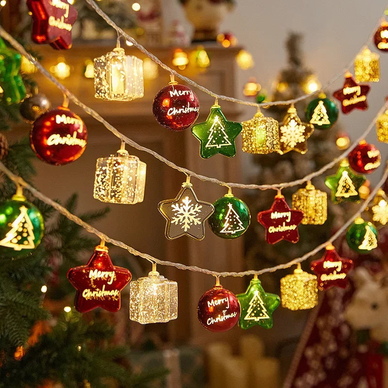 Christmas Light String Santa Cluas Candy Cane Snowman Lamp Xmas Tree Light Strings Hanging Ornaments Merry Christmas Decor 2025