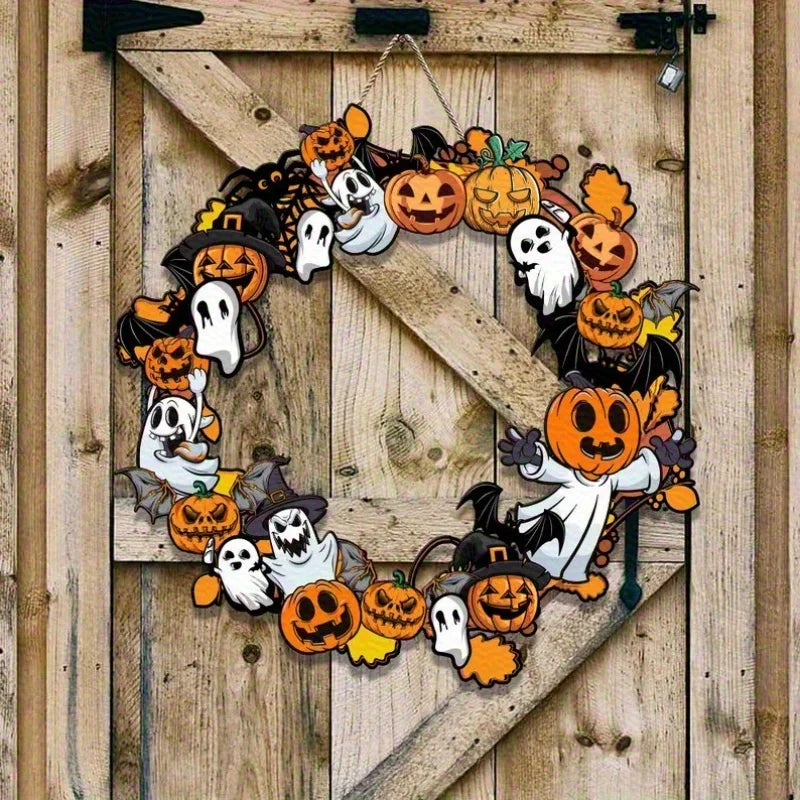 Halloween Wooden Sign Pumpkin Ghost Hanging Wood Plaque Wreath Accessory Home Wall Room Cafe Shop DIY Holiday Party Decoration